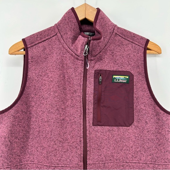 LL Bean Sweater Vest Fleece Full Zip Women's Large Berry Zip Pockets Logo - Picture 2 of 8